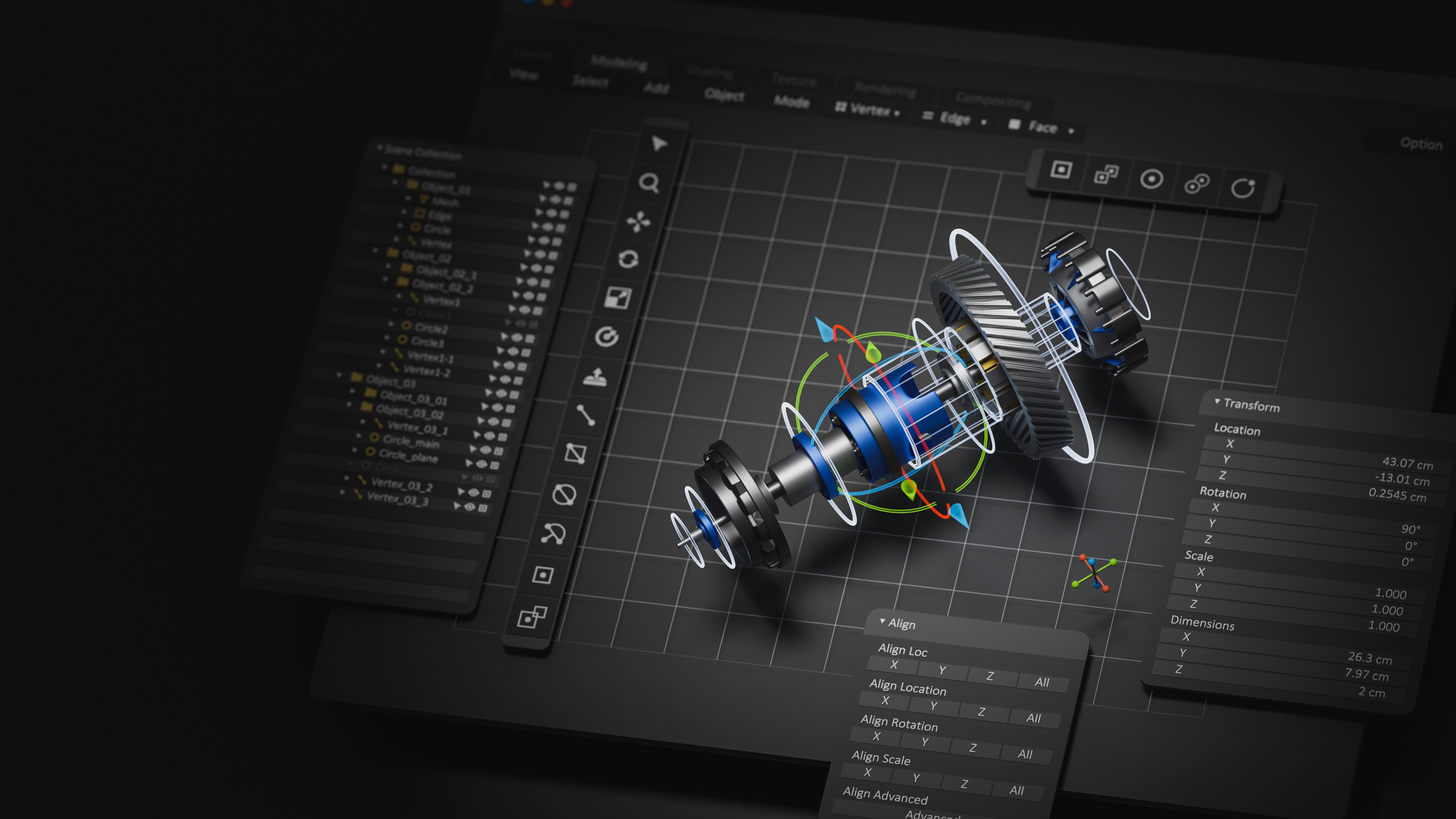 Engineering designer design 3D CAD software program Industrial engine model mechanical dimensional digital manufacturing factory engineer computer screen. 3d rendering.